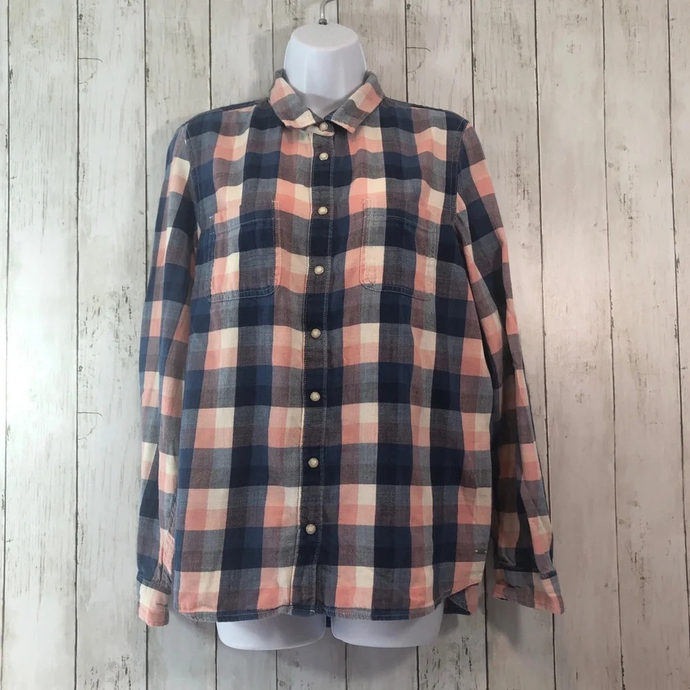 Tommy Hilfiger Pearl Snap Roll Tab Flannel Shirt Large